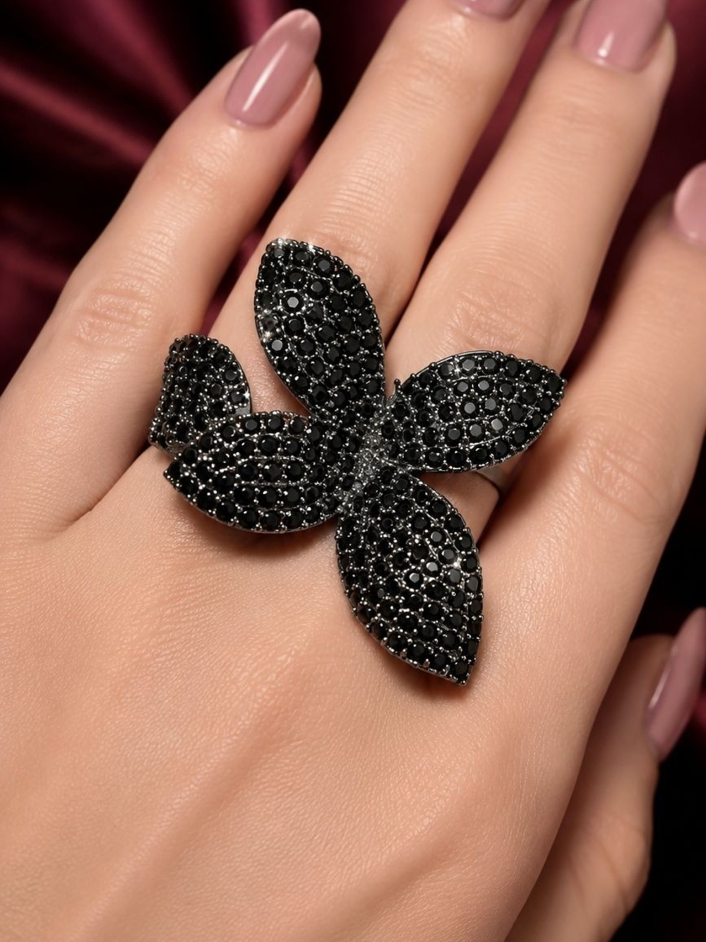 Black Pavé Floral Brooch